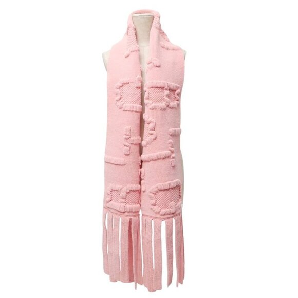 Bottega Veneta Scarf Fringe Embossed Logo Chenille Knit